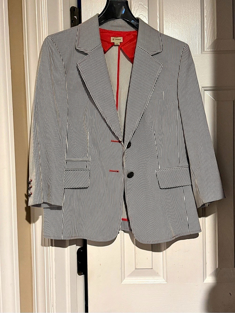 CREMIEUX Striped Blazer in Blue & White Size 10 Like New